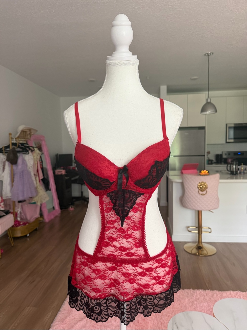 Vintage Red & Black Lace teddy lingerie - Women Intimates size M